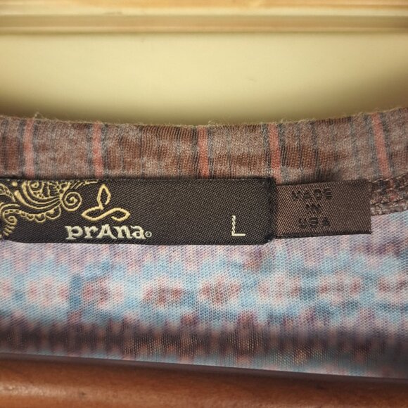 PRANA Mult Color Geometric Print Burnout Long Sleeve Crew Neck Shirt Sz L - Picture 5 of 10